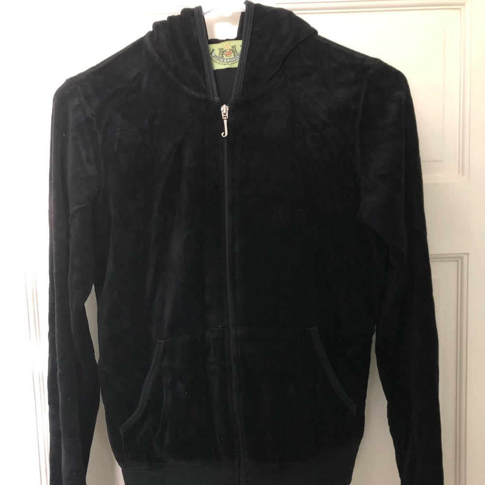 Juicy Couture black velour hooded zip sweatshirt